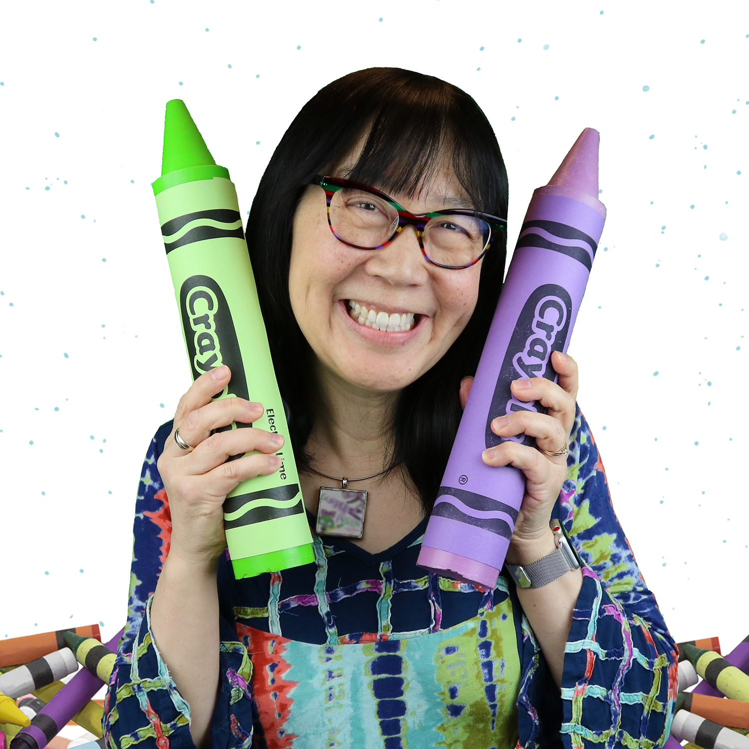 Headshot: Debbie with giant crayons - Debbie Ridpath Ohi
